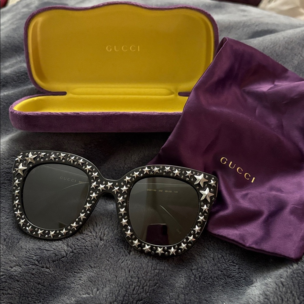 Gucci Star-Embellished Sunglasses with Purple Case